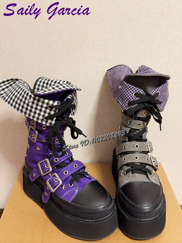 Crossfit Belt - Mix-colors Canvas Lace-up Mid-calf Boots Rivet