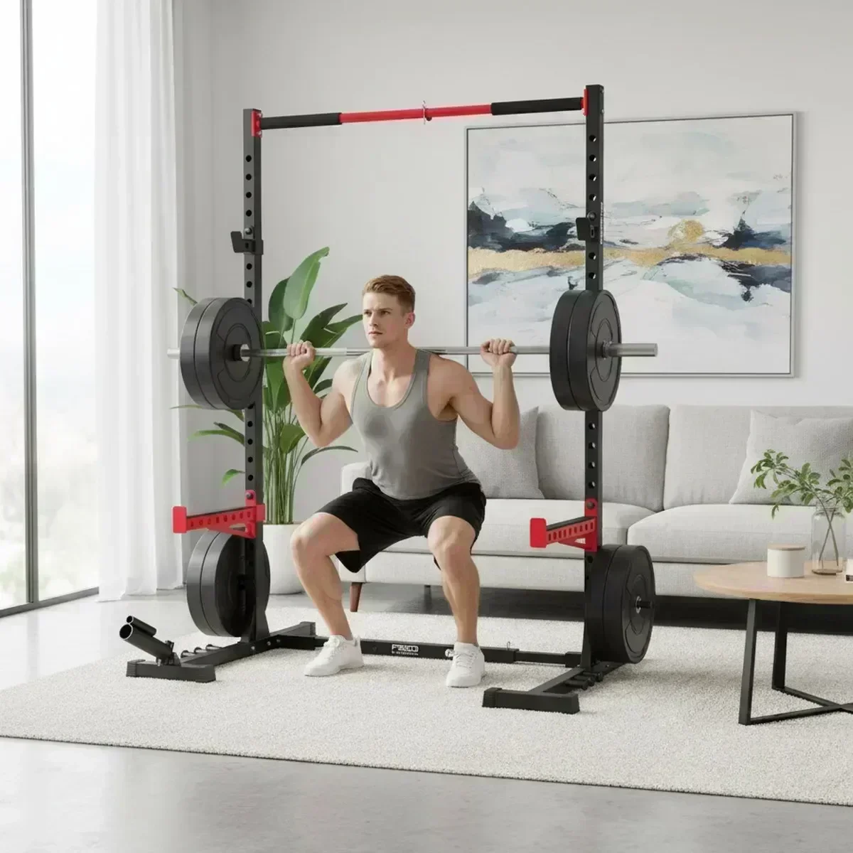 Pull Up Bar - Adjustable Home Gym Squat Rack with